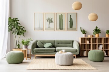 Stylish scandinavian interior of living room furniture architecture cushion
