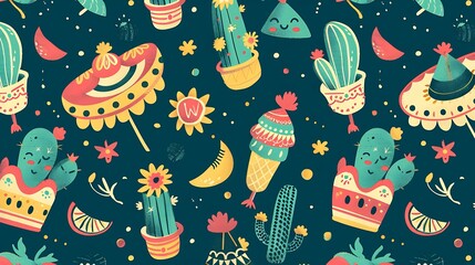 Colorful Cinco: Vector Patterns for May 5th - obrazy, fototapety, plakaty