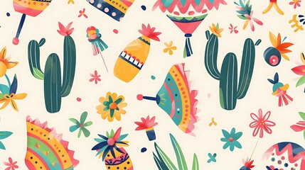 Mexican Heritage: Vibrant Cinco de Mayo Patterns - obrazy, fototapety, plakaty