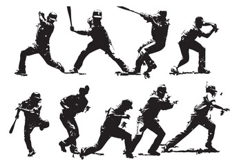 baseball players silhouettes collection playing hitting the ball 