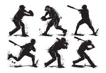 silhouettes of baseball players hitting the ball 
