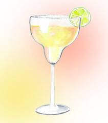 High glass with fresh cocktail and lime