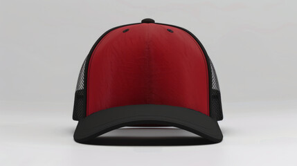 Red black cap in front view, mockup, white background