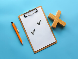 A clipboard with a check and a cross, symbolizing decision-making or audits