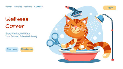 Modern vector concepts for website - cat hygiene and grooming