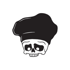 Skull head with chef hat illustration. Cartoon skull logo vector. Isolated on white background.
