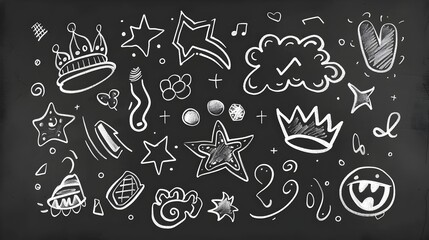 Whimsical Chalk Doodle Designs on Blackboard Background