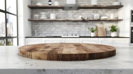 Wooden Kitchen Countertop or Dining Table Surface with Minimalist Decor and Copy Space