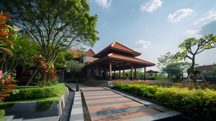 Tranquil Tropical Resort Pavilion Nestled in Lush Garden Oasis