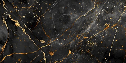 Golden Veins: A Black Marble Wall Adorned with Glistening Gold Streaks, Nature's Gilded Masterpiece.