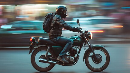 Man Experiencing Freedom and Adventure on a Motorbike Ride
