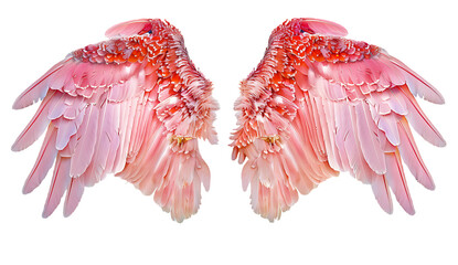 Pink angel wings isolated on white background.