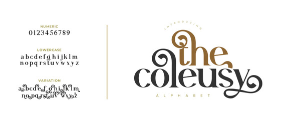 Colesuy Elegant Font Uppercase Lowercase and Number. Classic Lettering Minimal Fashion Designs. Typography modern serif fonts regular decorative vintage concept. vector illustration