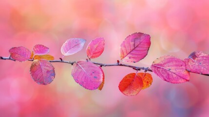 Branch with Leaves on Pink Background