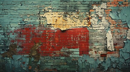 The stark contrast of a brightly painted, yet crumbling brick wall, portraying the silent stories of a forgotten place, minimalistic view