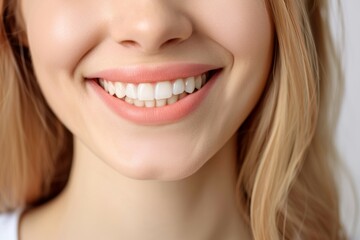 Obraz premium A woman with a bright smile showing her teeth. Beautiful smile concept