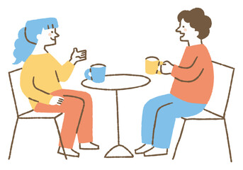 Two people drinking and conversing happily_color