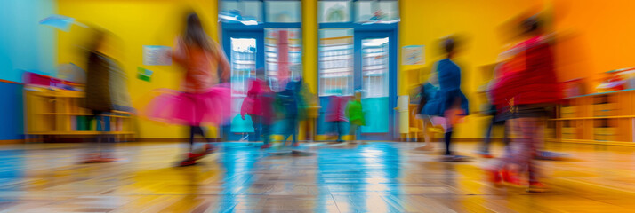 Blurred figures in the kindergarten during long exposure