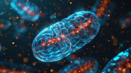 Abstract 3D illustration of the biological cell and the mitochondria AI generated