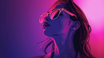 Anime style Cool Girl under Neon Light Backdrop Background Wallpaper