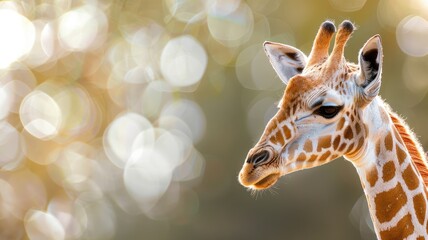Close-up of giraffe against bokeh background in warm light