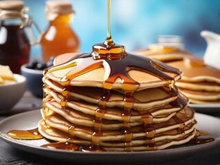 pancakes with syrup and honey