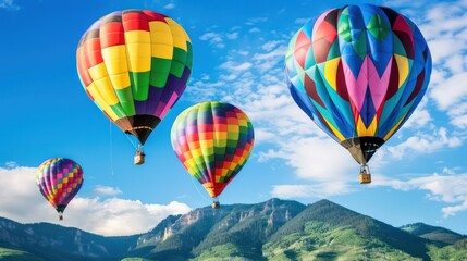 Obraz premium Colorful hot air balloons on a beautiful mountain background