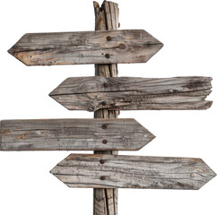 Weathered wooden direction signs on a post
