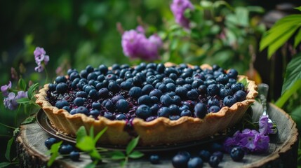 Blueberry pie on wood table