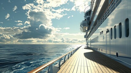 Cruise ship deck with ocean view under blue sky - Powered by Adobe