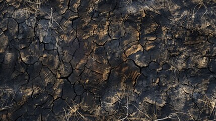 Close-up of rugged tree bark covered in soil