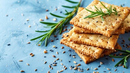 A stack of crackers topped with rosemary