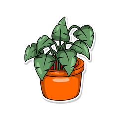 Home plant cartoon style. potted plant isolated on white