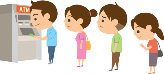 混雑しているATMのイメージイラスト