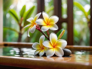 frangipani flower on the table