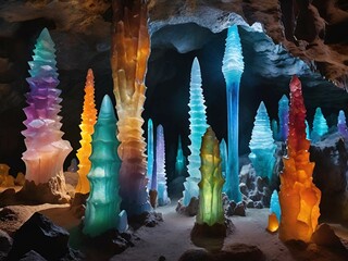 abstract background with colorful crystals in the cave