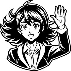 hand raise girl with hair vector illustration