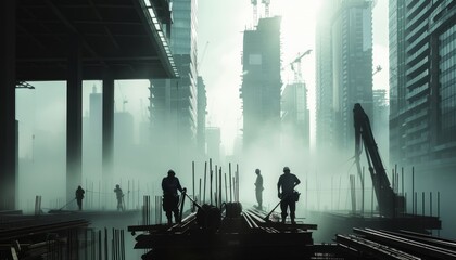 Labor Day concept, construction workers at the site scene