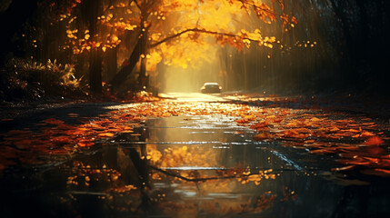 Masterpiece best,quality rain,style sunlight,light puddle ,beautiful,lighting blowing reflection...