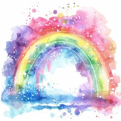 Obraz premium A rainbow arcs gracefully in the sky, a masterpiece of watercolor splashes, kawaii