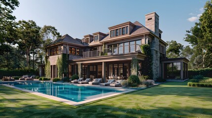 In the exclusive Hamptons, New York, a Mediterranean-inspired villa boasts a sprawling garden, private beach access, an outdoor pool, and a manicured lawn.