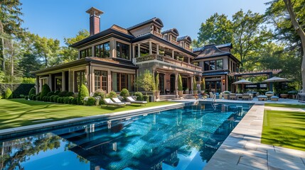 In the exclusive Hamptons, New York, a Mediterranean-inspired villa boasts a sprawling garden, private beach access, an outdoor pool, and a manicured lawn.