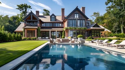 In the exclusive Hamptons, New York, a Mediterranean-inspired villa boasts a sprawling garden, private beach access, an outdoor pool, and a manicured lawn.