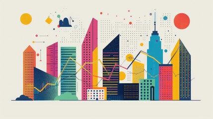 Simple Flat Vector Illustration Of High Rise Business and Stock Graphics And Buildings, Generative AI
