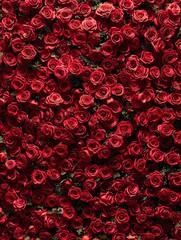 Lush red roses in full bloom texture - A sea of vibrant red roses creating a romantic and luxurious texture, perfect for backgrounds or thematic concepts