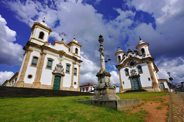 Twin churches in Mariana city: Our Lady of Mount Carmel and  Saint Francis of Assisi churches, Mariana, Minas Gerais, Brazil