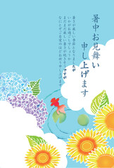 ひまわり　あじさい　金魚　夏　背景	