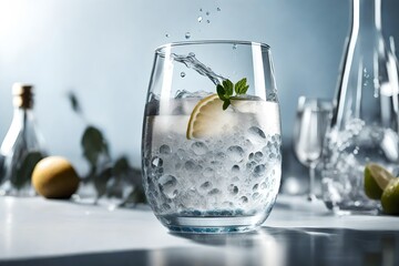 Delight in the beauty of transparency with an HD image capturing a crystal-clear glass filled with sparkling water, set against a neutral backdrop.