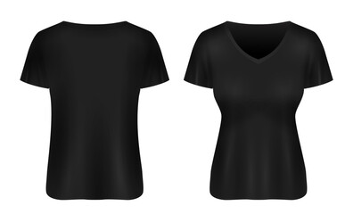 Women's v-neck t-shirt mockup, front and back views template