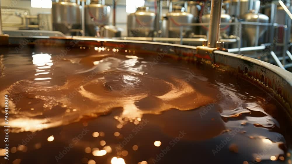 Poster next the liquid is transferred to a large vat where it is mixed with other ingredients and allowed t